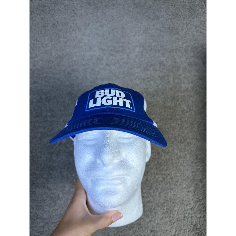 Bud Light Hat Cap Snap Back Mens One Size Blue Trucker Mesh Embroidered Logo